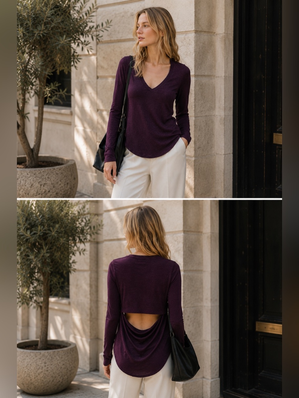 Wilfred free Rich Burgundy/purple V-Neck Long Sleeve Top with open back